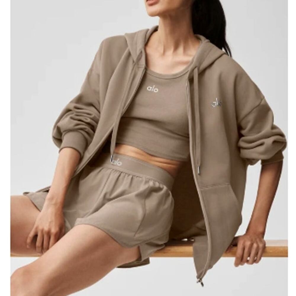 Alo Yoga Accolade Full Zip Hoodie Gravel Size M
